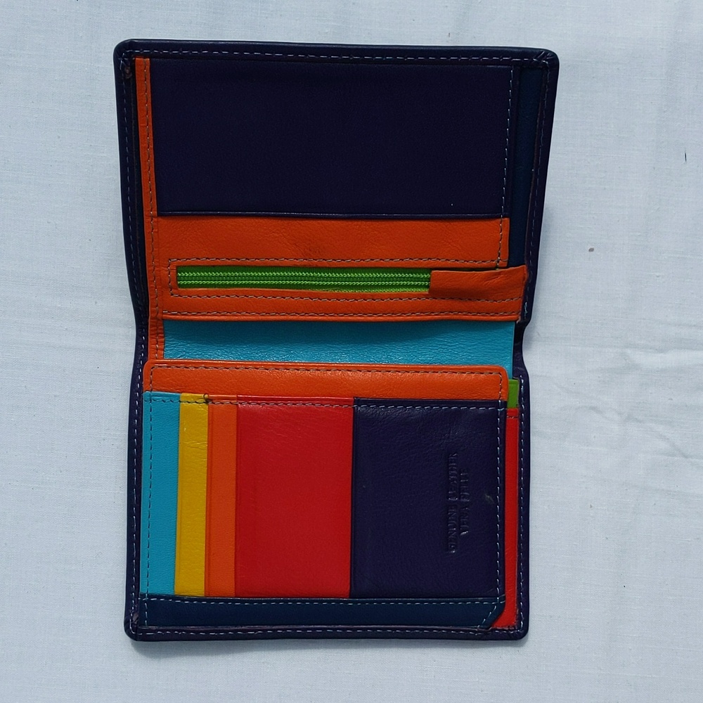 Vera Pelle Purple Multicolor Tri-fold Wallet - Picture 2 of 11